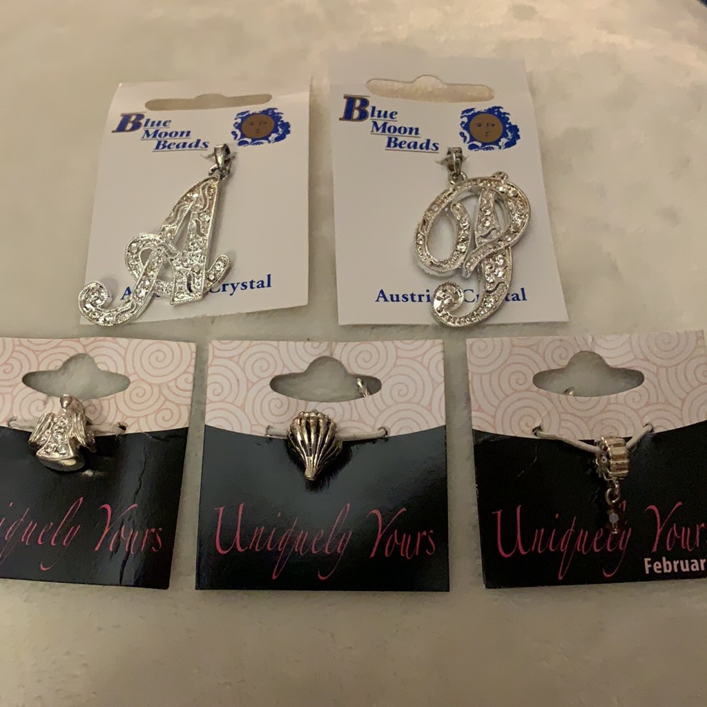 Bundle Of 5 Silver Tone Blue Moon Beads (Brand New)